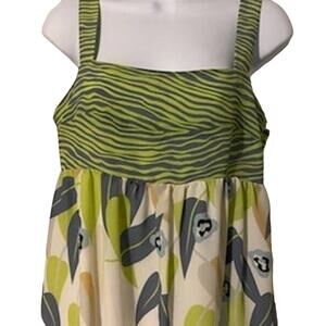 BCBGMaxazria Size M Cream & Green Leaf Pattern Sun Dress